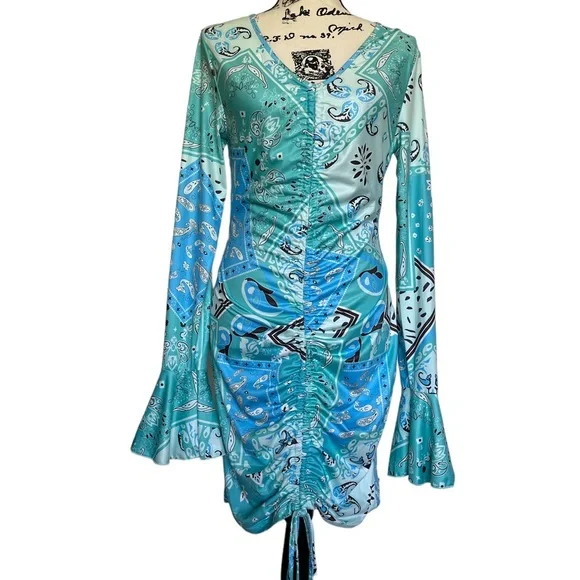 knee length dresses for ladies Karlie Clothes Paisley Smock Waist Dress, S / Blue